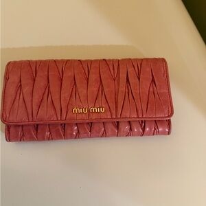 Miu Miu Pink Leather Long Matelasse Wallet
